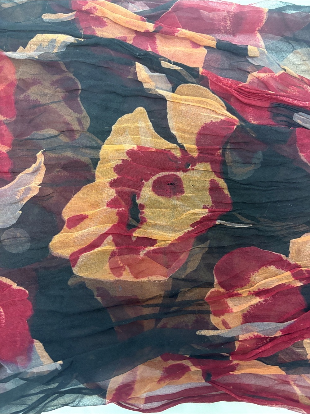 Women's Sheer Floral Scarf - Burgundy, Black & Tan - Picture 6 of 7